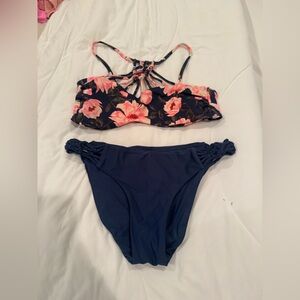 Tori Praver Pink Floral Bikini with Navy Accents